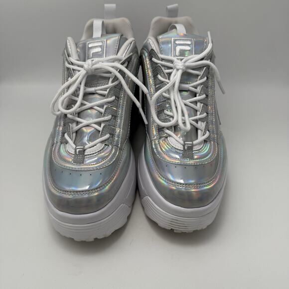 Fila Disruptor 2 Shoes Womens Sz 10 Silver Chrome Iridescent Platform Festival - Picture 5 of 9